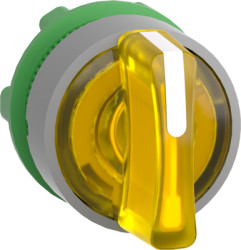 Toggle switch, 3 positions, illuminable, latching, waistband round, yellow, front ring gray, 45°, mounting Ø 22 mm, ZB5AK1383C0