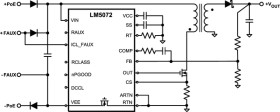 Class 4 non-standard PoE PD with flyback DC-DC controller & 12V-57V adapter priority
