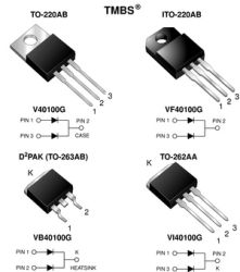VB40100G-E3 Dual High Voltage Trench MOS Barrier Schottky Rectifier Ultra Low VF = 0.42 V at IF = 5 A