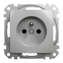 Gniazdo zasilające 2P+PE z przesłonami torów prądowych, srebrne aluminium,Sedna Design i Elements SDD113011