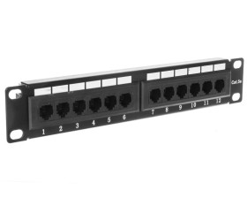 Patch panel 10 cali 12Port cat 5e wyposażony czarny 10-0004