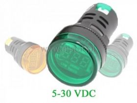Woltomierz okrągły LED zielony 5-30VDC 28mm