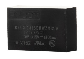 Przetwornica DC-DC, 3W, Uwe 9 → 36 V DC, Uwy ±15V dc, Iwy ±100mA, Recom Tak