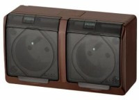 GAC250PL-H1G1GBR Gniazdo 230V, podwójne, brązowe, przeźroczysta pokrywa