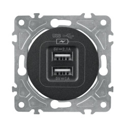 Gniazdo USB 2x 5V/2A, czarne, OVAL Electromalt