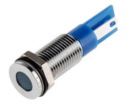 Lampka kontrolna do montażu panelowego 24V dc, niebieska 8mm LED Chrom Faston, oczko lutownicze RS PRO