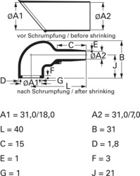 Heat shrinkable molded part, 3:1, angled, S1 (31/31 mm), S2 (18/7 mm), 411-55480