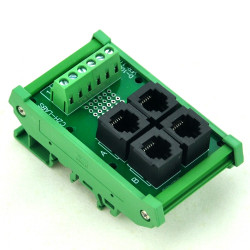 CZH-LABS DIN Rail Mount RJ11/RJ12 6P6C 4-Way Buss Board Interface Module.