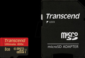 TS8GUSDHC10U1 MicroSDHC memory card 8GB, Transcend Class 10 UHS-I.