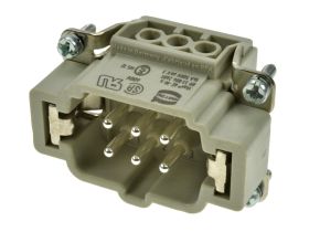 Wtyk; Han E; 09330062601; 6 torów; 6B; poliwęglan; proste; śrubowy; 16A; 500V; szary; srebrzone; 0,75÷2,5mm2; IP65; Harting; RoH