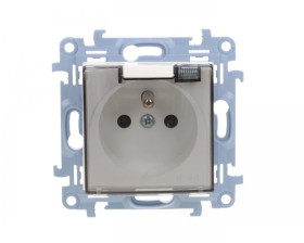 Simon 10 Gniazdo pojedyncze IP44 z uszczelką z przesłonami torów prąd. klapka w kolorze transparentnym, szybkozłącza, biały 16A.