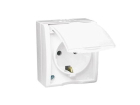 SIMON AQUARIUS Gniazdo pojedyncze z uziemieniem schuko bryzgoszczelne IP54 klapka biała 16A 250V zaciski śrubowe biały AQGSZ1/11