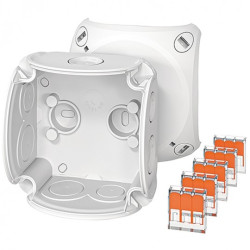 Puszka instalacyjna DK 0102 WZ natynkowa 84x84x55mm hermetyczna + 5 szybkozłączek 221-413 WAGO IP66 szara HENSEL