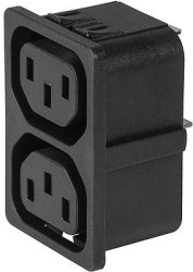 Panel socket 2-fold F, 3 pole, snap-in, plug-in connection, black, 3-103-835