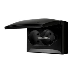 Simon Aquaclick Gniazdo IP44, podwójne kompaktowe z uziem., klapka w kolorze, z przesł. torów prąd. czarny ACGZ2Z/49