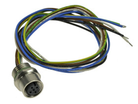 Gniazdo z przewodem; 43-01001; M12-5p; 5 torów; proste; z przewodem 0,5m; 0,25mm2; 12mm; wkręcane (M16x1,5); na panel; czarny; I