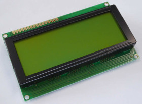 Alphanumeric display, 4 lines x 20 character, STN yellow/green, viewing area: 85 x 30.5 mm, DEM 20486 SYH-LY