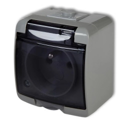 JUNIOR Gniazdo pojedyncze z/u (klapka dymna) popielaty 10GHE-1dp