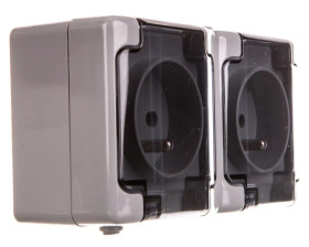BRYZA Gniazdo hermetyczne podwójne z/u IP54 z klapką dymną szare 180036