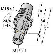 Turck Czujnik indukcyjny nie podtynkowy PNP, Przełącznik NI15U-EM18WD-VP6X-H1141