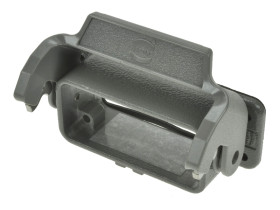 Obudowa złącza; Han A; 09200100301; 10A; metal; proste; na panel; niska konstrukcja; z 1 klamrą; szary; IP65; Harting; RoHS