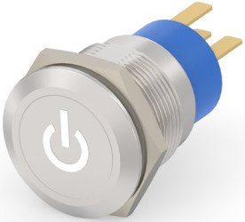 Vandal-proof pushbutton switch, 1 pole, silver, illuminated  (white), 0.4 A/250 VAC, mounting Ø 19.2 mm, IP67, 2-2213766-2
