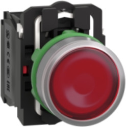 Pushbutton, for universal LED, illuminable, 1 Form A (N/O) + 1 Form B (N/C), waistband round, red, front ring light gray, mounti