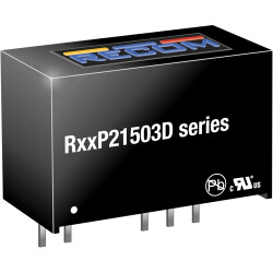 DC converter, 15 VDC, 2 W, 2 outputs, 15/-3 VDC, 81 % efficiency, R15P21503D