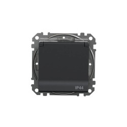 Gniazdo zasilające schuko z przesłonami torów prąd IP44, czarny antracyt, Sedna Design i Elements SDD214023