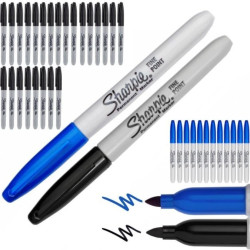 Zestaw 24 Markerów permanentnych Sharpie Fine czarny S0810930 + gratis 12 Markerów niebieskich S0810950 (końcówka 1,0mm)