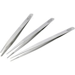 Vigor V1438 Tweezers Set 3-Piece Flat Round Blunt Pointed Tips