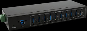 EX-11220HMVS USB 3.0 ten-port industrial hub, 15 kV ESD, table, wall, DIN rai