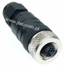 RKC 4/3/7, M12, 3 styki, złącze żeńskie (gniazdo) proste, dławik SW15 (3-6.5mm), nakrętka metalowa, czarne, LUMBERG, 11212, RKC4