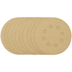 Draper 58113 Gold Sand. Discs-Hook&amp;Loop 125mm 180Grit 8 Dust Extract Holes 10Pc