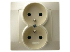 KARO Gniazdo podwójne z uziemieniem z przesłonami IP-20 zaciski gwintowe ecru perłowy GP-2SZP/42 OSPEL