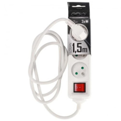 Przedłużacz domowy przenośny LOGAN White 3 - krotny z uziemieniem 1,5m z włącznikiem EDO777560 EDO