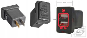 Ładowarka 2xUSB QC 3.0/R/W/T;TOYOTA Kolor podświetlenia:czerwony;wiązka