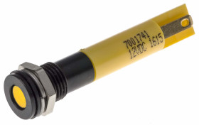 Lampka kontrolna do montażu panelowego 12V dc, Żółta 8mm LED Końcówka lutownicza RS PRO