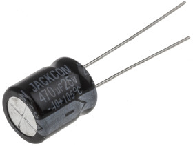 Kondensator 470μF 25V dc Radialny, Otwór przelotowy RS PRO roztaw: 5mm 10 (Dia.) x 12mm