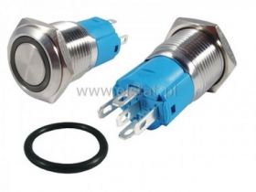 Przycisk chwilowy 16mm,płaski LED czerwony 12V