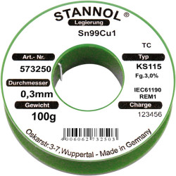 Stannol 573257 Solder Wire Sn99Cu1 KS115 3.0% 1.5mm 250g