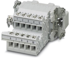 Pin contact insert, 10B, 10 pole, equipped, screw connection, with PE contact, 1648084