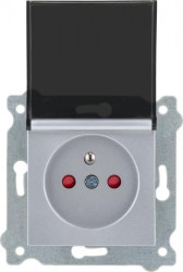 Gniazdo z uziemieniem (Typ E) przesłonami torów prądowych i pokrywą gniazda Srebrne 247/10E EXEN