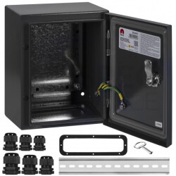 OUTLET Obudowa hermetyczna rozdzielnica metalowa z płytą montażową 250x200x150mm IP65 natynkowa czarna NEKU