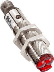 Czujniki fotoelektryczne Tłumienie tła cylindryczny SICK PNP zakres 25 mm → 140 mm Światło czerwone