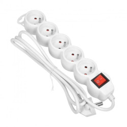 Przedłużacz 5-krotny 2P+Z z wyłącznikiem, 1,5m H05VV-F 3x1mm2 10A (biały) OR-AE-13150/W/1,5M