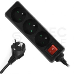 Przedłużacz elektryczny Listwa zasilająca na 3 gniazda [2P+Z] z wyłącznikiem czarna 1,5m ECO PLASTROL