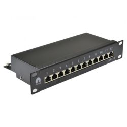 Patch panel RACK 10" kat.5e 12p FTP z półką 1U czarny NEKU