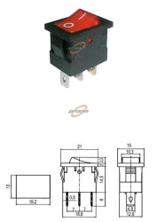 PRZEŁĄCZNIK KOŁYSKOWY 2POZYCJE 3PINY 250V/6A (CZERWONY) B100