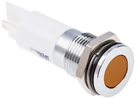 Lampka kontrolna do montażu panelowego 220V ac Pomarańczowy 14mm LED Chrom Faston, oczko lutownicze RS PRO